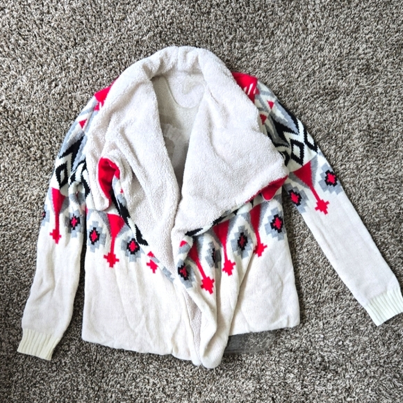 Love By Design Sweaters - Love By Design Open Cardigan Sweater Sherpa Off White Pink Black Southwestern